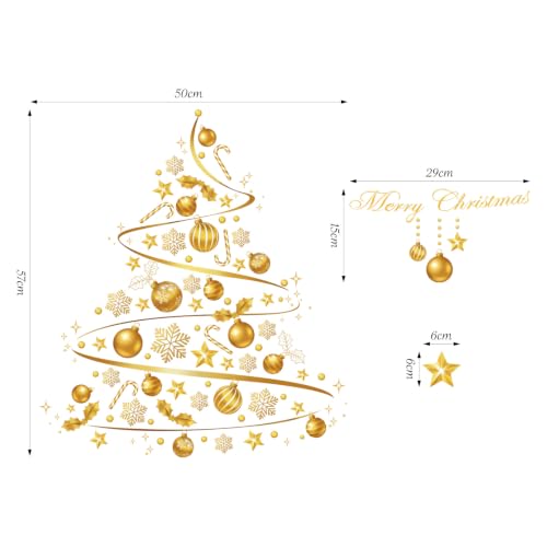 Golden Christmas Tree Window Cling Sticker for Glass - Reusable Holiday Decor
