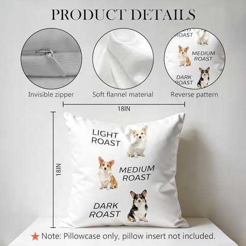 Coffee Welsh Corgi Pillow Cover 18x18 - Double-Sided Decorative Pillowcase