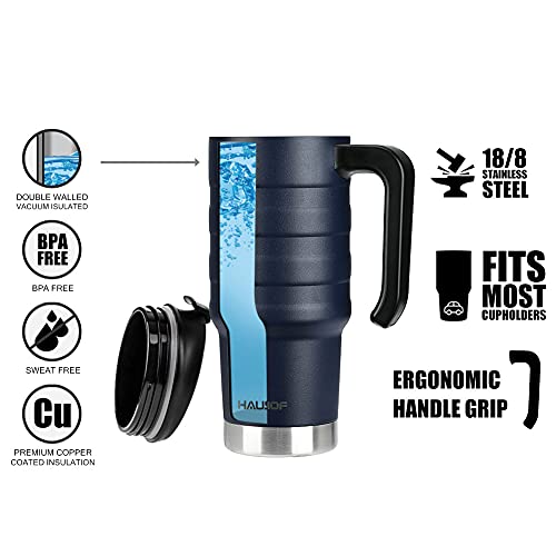 HAUSHOF 24 oz Stainless Steel Travel Mug with Handle - Insulated & Leak-Proof, BPA Free (Navy Blue)