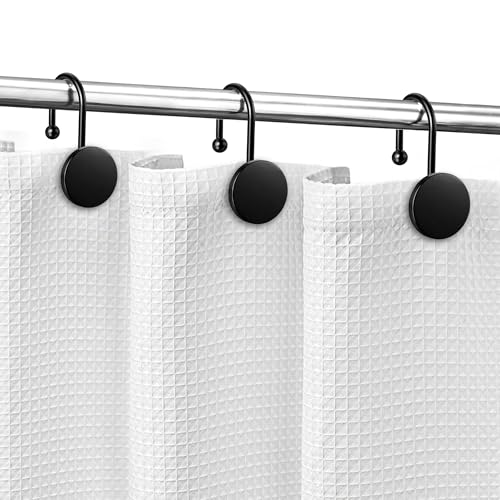 Sunlit Black Shower Curtain Hooks - 1.2 Inch Large Round Metal Rings for Bathroom