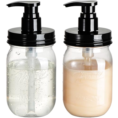 Amolliar 16oz Plastic Mason Jar Soap Dispenser Set - Black, 2 Pack