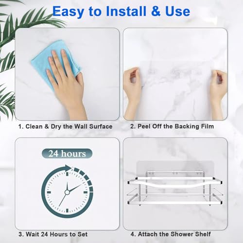 Heavy-Duty Shower Caddy Adhesive Strips - 2 Pack Waterproof Hooks