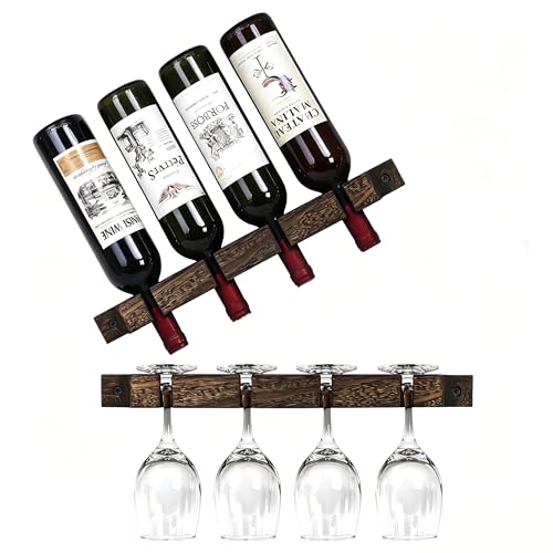 MITIME Wall Mounted Wooden Wine Rack for Red Wine & Champagne Glasses - Variation 1