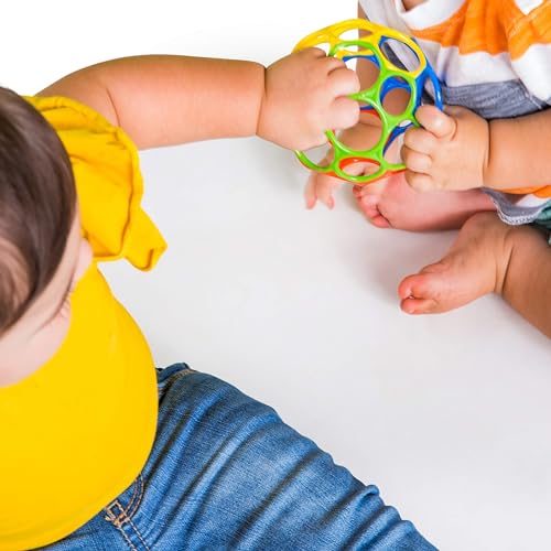 Bright Starts Oball Easy Grasp Classic Infant Toy - Yellow/Red/Blue, 4 Inch BPA-Free Baby Ball for Newborns & Toddlers