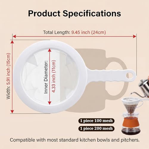 HJZHII 2-Piece Ultra Fine Nylon Mesh Strainer Set - 100 & 200 Mesh