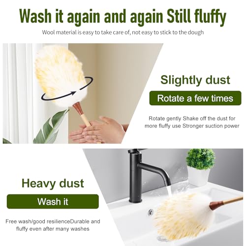 Natural Lambswool Duster 16-Inch Handheld with Wooden Handle (2-Pack)