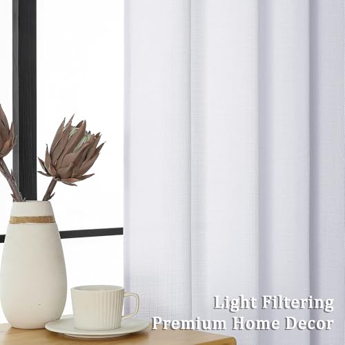 Lecloud White Valance Curtain 60" W x 16" L - Light Filtering Drapes
