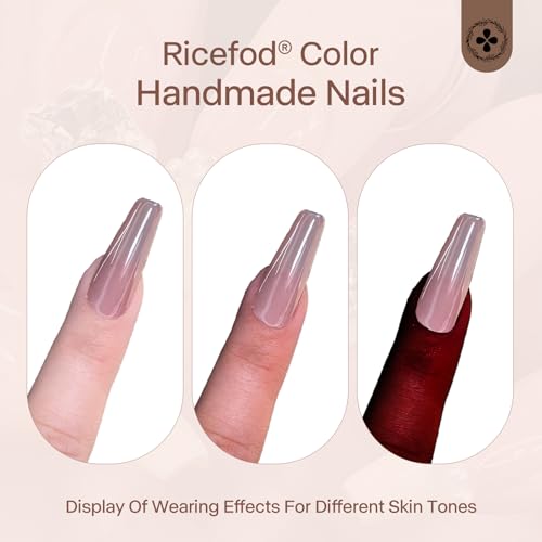 Ricefod Handmade Dusty Pink Press on Nails with Luxury Square Diamonds