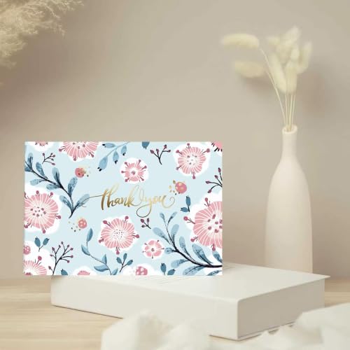 Floral Thank You Card Set - 12 Seasonal Cards with Envelopes & Stickers