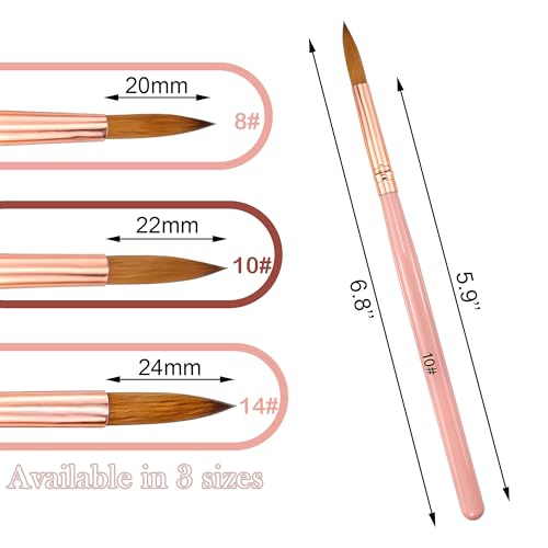 BlingKingdom Acrylic Nail Brush Set - Sizes 8, 10, 14 Nail Art Pens