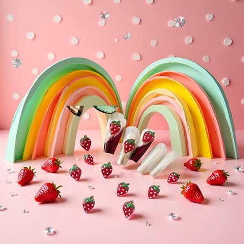 50Pcs Red Strawberry Nail Charms Rhinestone Fruit Gems for Manicure