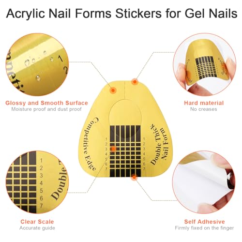 AHIER 200 PCS Self-Adhesive Nail Forms for Acrylic and Builder Gel Extensions
