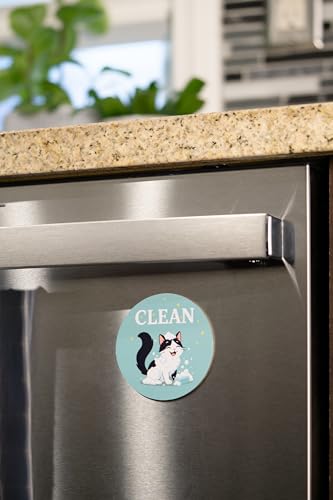 Double-Sided Clean Dirty Dishwasher Magnet with Cute Cat Design