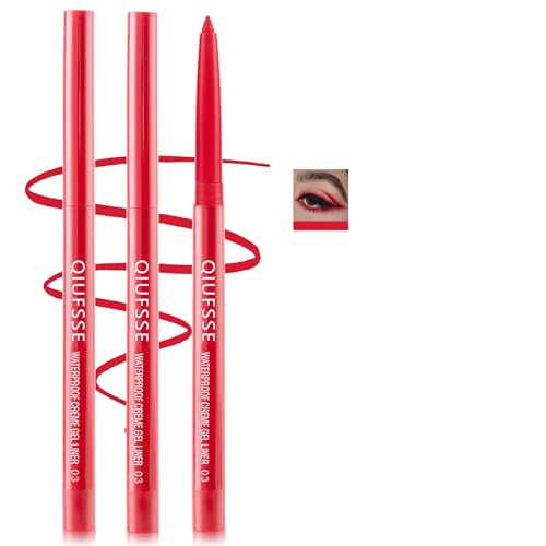 Red Eyeliner Pencil 3-Pack Waterproof Retractable Dark Red Eye Pen