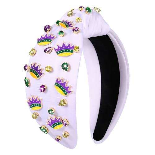 YAHPERN Beaded Mardi Gras Crystal Crown Knotted Headband for Women