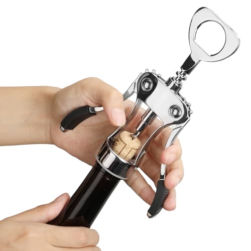 KORCCI Wing Corkscrew Wine Opener Set - Ash Silver with Stopper & Foil Cutter