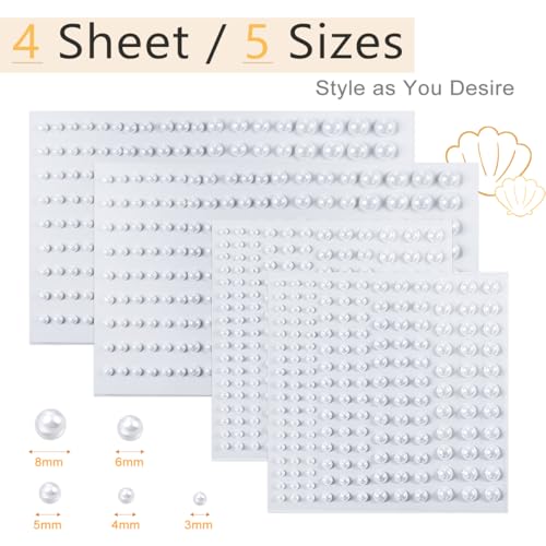 White Flatback Pearl Stickers Self Adhesive Half Pearls Multi-Size