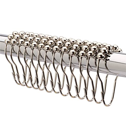 2lbDepot Polished Nickel Shower Curtain Rings Hooks - Stainless Steel, Locking, Easy-Glide Set of 12