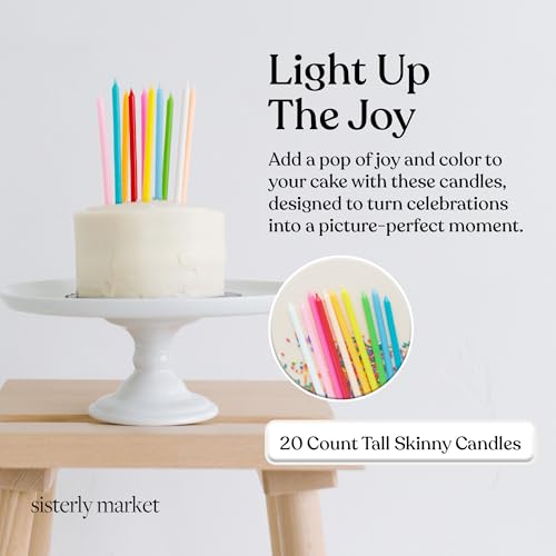 Rainbow Birthday Cake Candles - 20 Count Tall & Skinny