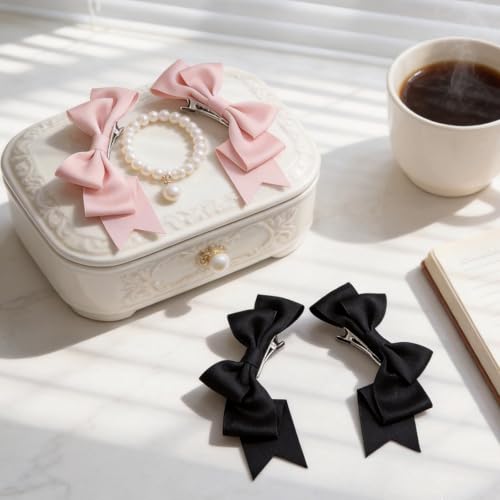 Hujnagh 4 Pcs Cute Bow Hair Clips Lolita Hair Accessories Pink Black