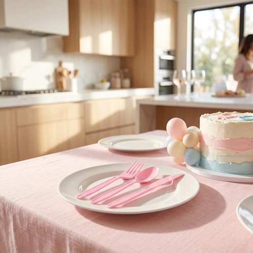 COSINIA 90-Piece Pink Disposable Cutlery Set, 6-Inch Heavy-Duty Flatware