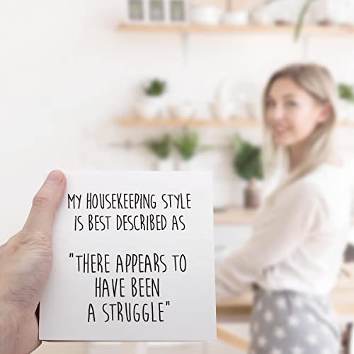 Funny Sarcastic Wooden Box Sign - Housekeeping Quote Desk Decor 5x5