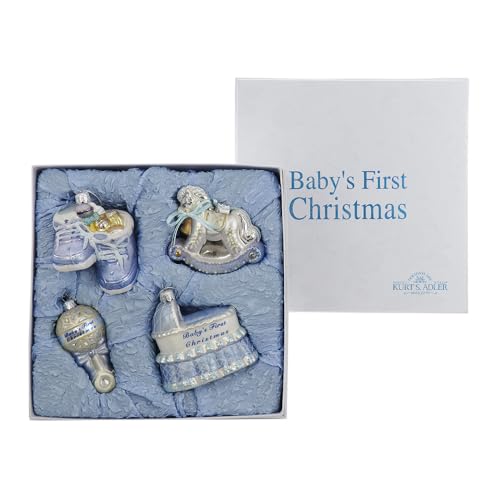 Noble Gems Glass Baby Boy Ornament Set - Blue, 4 Pieces, Christmas Decoration
