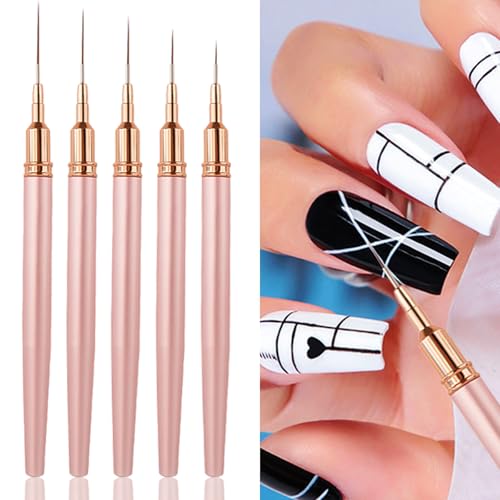 WOKOTO 5-Piece Rose Gold Nail Art Liner Brush Set - Fine Detail & Striping