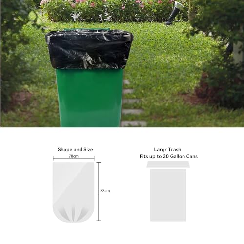 WAIKAS 30 Gallon Trash Bags - Heavy-Duty, Unscented, Pack of 10
