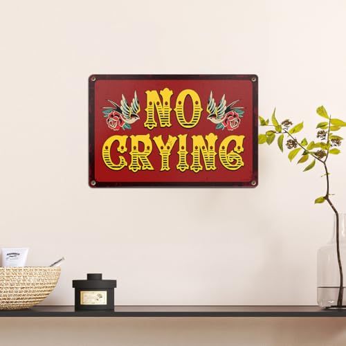 No Crying Tattoo Shop Metal Tin Sign - Retro Wall Decor, 8x12 Inch (Tattoo-A)