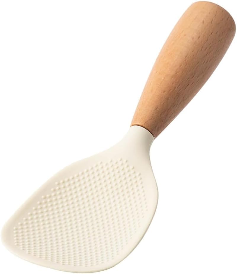 Cauaoa Heat Resistant Beige Silicone Rice Spoon - Standing Design