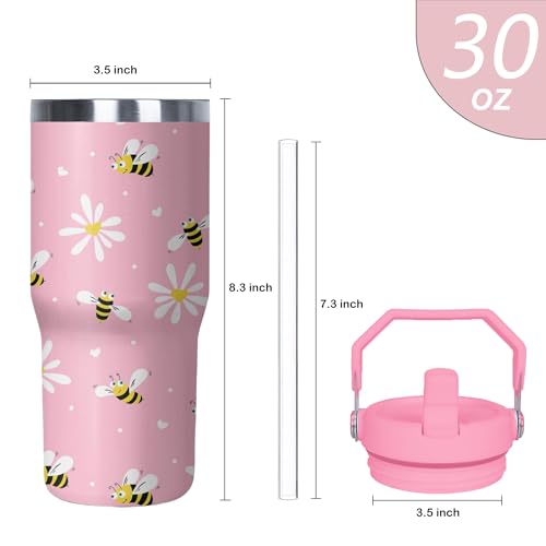 Bee Tumbler with Handle & Flip Straw 30oz Stainless Steel Travel Mug - Daisy