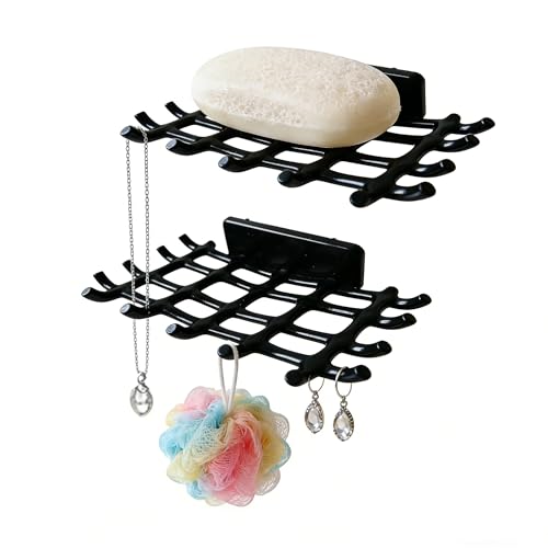 Self-Draining Wall-Mounted Soap Holder - 2-Pack, Black