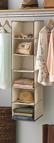 Whitmor Heavy Duty Canvas Closet Organizer 6 Shelf Hanging Storage - Off White / 6 Section