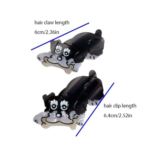 Black Acetate Duckbill Hair Clip Cute Dog Bone & Schnauzer Design