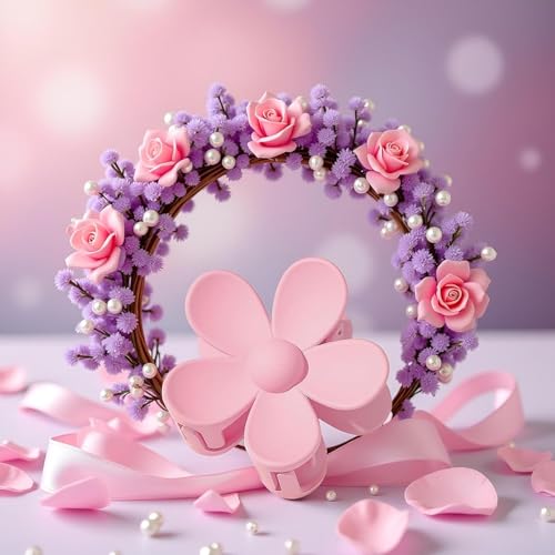 Pink Flower Hair Claw Clips - Non-Slip Plumeria Jaw Clips for All Hair Types
