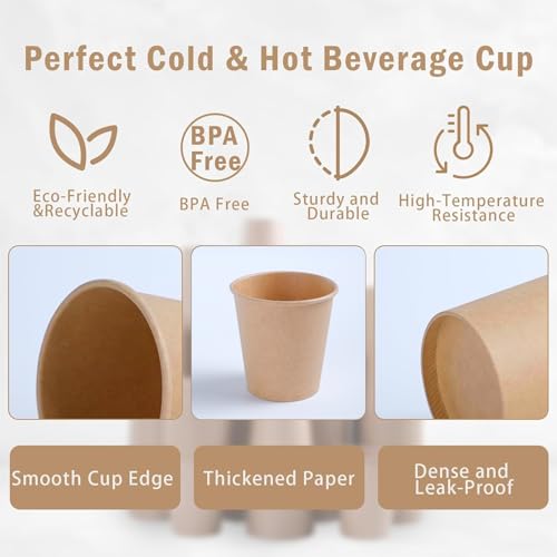 Lamosi 100 Count 3 oz Kraft Paper Cups - Disposable Small Coffee Cups