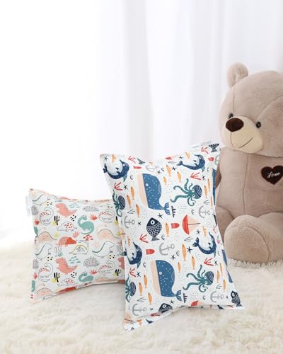 ALVABABY Toddler Pillowcases, Soft Cotton, 13x18 Inch, Dinosaur Print, 2-Pack