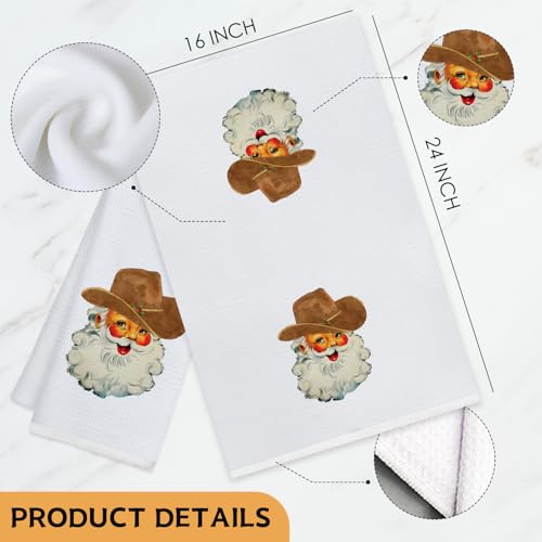 Western Christmas Santa Kitchen Towels - Cowboy Hat Holiday Dish Hand Towels with Variation Sd-4