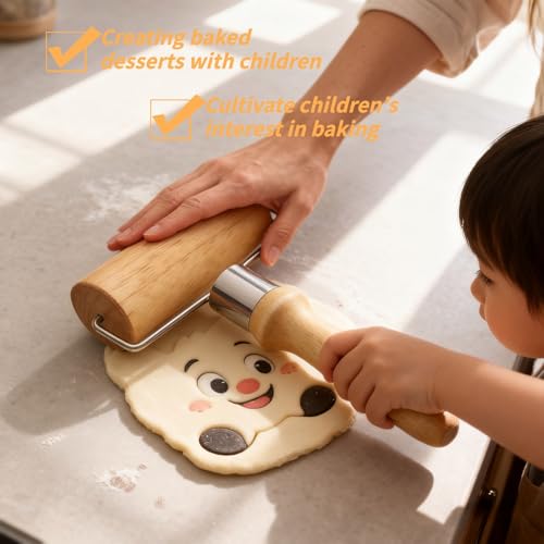 BUBBLE-FLY Non-Stick Wooden Rolling Pin for Pizza & Pastry Baking