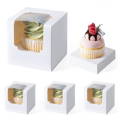 Hoewina 28 PCS White Cupcake Boxes with Window - Individual Containers