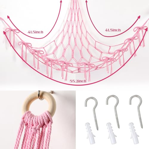 Ribbonlic Pink Bow Stuffed Animal Hammock - Boho Corner Plushie Organizer