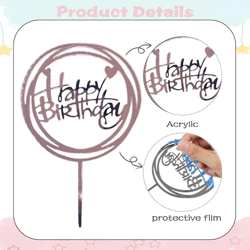 Rose Gold Happy Birthday Cake Topper - Mirror Finish Acrylic Decor