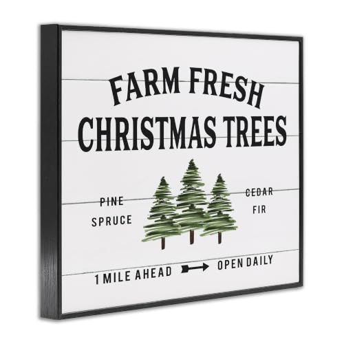 Farmhouse Christmas Tree Sign - 24 x 30 Inch Black Framed Wall Art - Rustic Holiday Decor