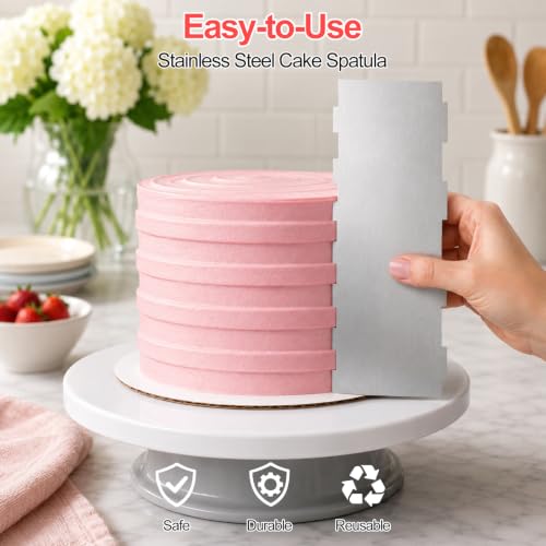 4 Pack Stainless Steel Cake Scrapers - Textured Icing Smoothers for Baking