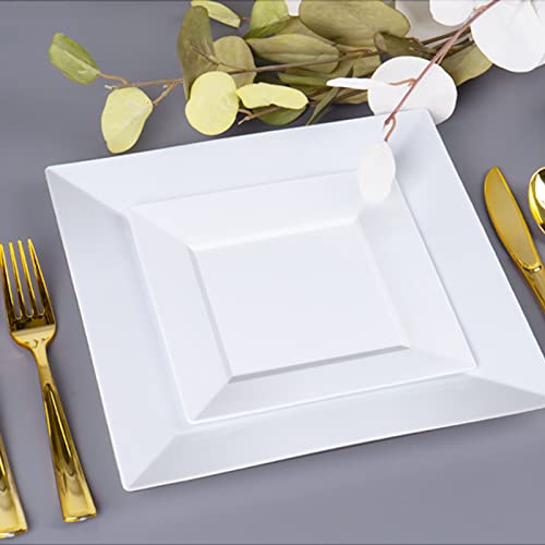 Disposable Plastic Plates 60 Pack Square Food-Grade BPA-Free Dinnerware - White / 60PCS