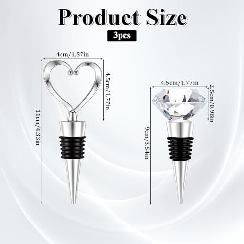 3-Pack Silicone Wine Stoppers with Heart & Diamond Design