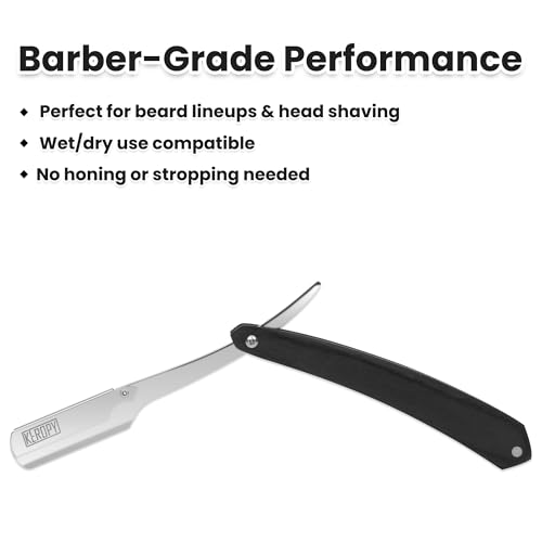 Keropy Black Wooden Handle Shavette Straight Razor for Men