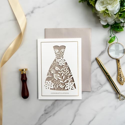Gooji 5x7 Gold Foil Wedding Congratulation Card - Elegant Laser Cut Design