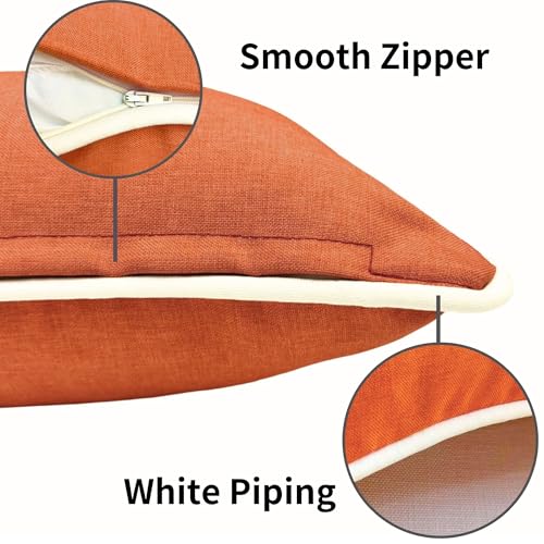 HER HWA Outdoor Throw Pillow Covers 18x18 Inches Set of 2 White Piping Orange